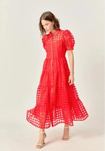 Neu mit Etikett English Factory Maxikleid mit Gittermuster Organza Stufen S - Bild 1 von 5