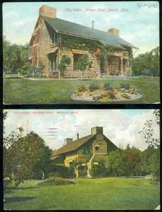 2 POSTCARDS OF LOG CABIN, PALMER PARK, DETROIT, MI - Picture 1 of 1