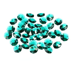40Pcs 14mm Crystal Octagon Beads Chandelier Parts Hanging Beads Dark Green - Picture 1 of 6