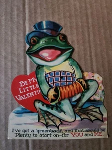 Tarjeta de San Valentín Vintage Años 30 40 Rana Mecánica Stand Up Saludo - Imagen 1 de 5