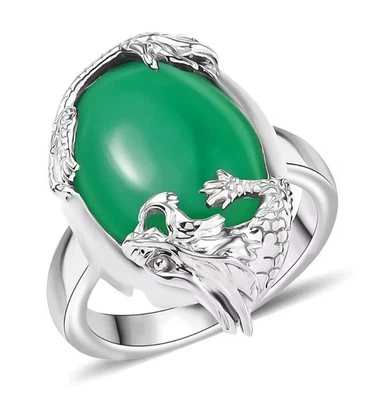 Verde Onyx Oval 12.75 ctw Dragon Sz 7 Ring in Rhodium Over Sterling Silver 925 - Image 1 of 4