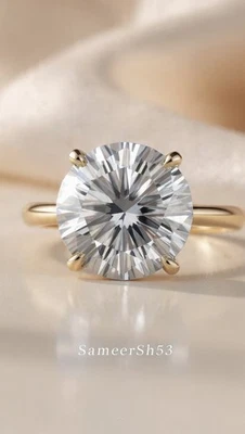 Anillo de diamantes grises de corte redondo de 3 quilates | Cultivado en laboratorio | Oro amarillo de 14 quilates | por SameerSh53 Foto 1 de 4