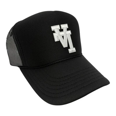 UPSIDE DOWN LA DODGERS 黑色帽子 5 面板高冠卡车司机小背包 复古 — 第 1/3 张图片