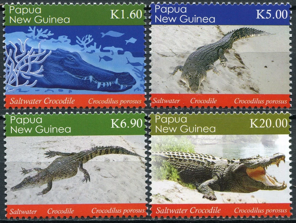 Papua New Guinea 2020. Saltwater crocodile (MNH OG **) Set of 4 stamps - Image 1 of 1
