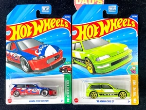 '90 Honda Civic EF Neon Green, VTEC Custom Civic Red 2025 Hot Wheels Lot of 2 - Picture 1 of 11