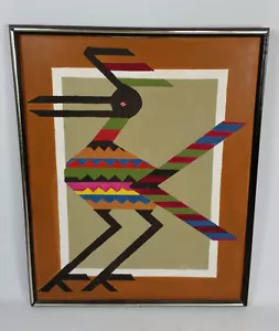 Vintage Mid Century Artwork Art Painting Bird Modern Atomic Signed Retro 70s - Picture 1 of 8