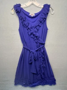 Baraschi women blue sleeveless knee length belted A line ruffle fringe dress 4P - Picture 1 of 7