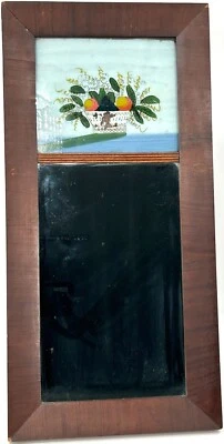 Espejo antiguo Imperio Americano Ogee Trumeau de 1840 con pintura invertida Foto 1 de 4