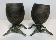 Rare Vtg 1978 Arthur Court Coconut & Brass Surreal Humanoid Goblets Cups Chalice