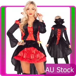 Ladies Vampire Devil Princess Countess Halloween Fancy Dress Costume Party Dress - Picture 1 of 5