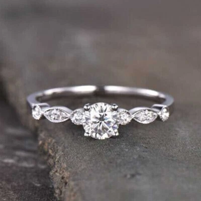 1.00CT Round Cut Solitaire Diamond Engagement Wedding Ring 14K White Gold Finish - Image 1 of 4