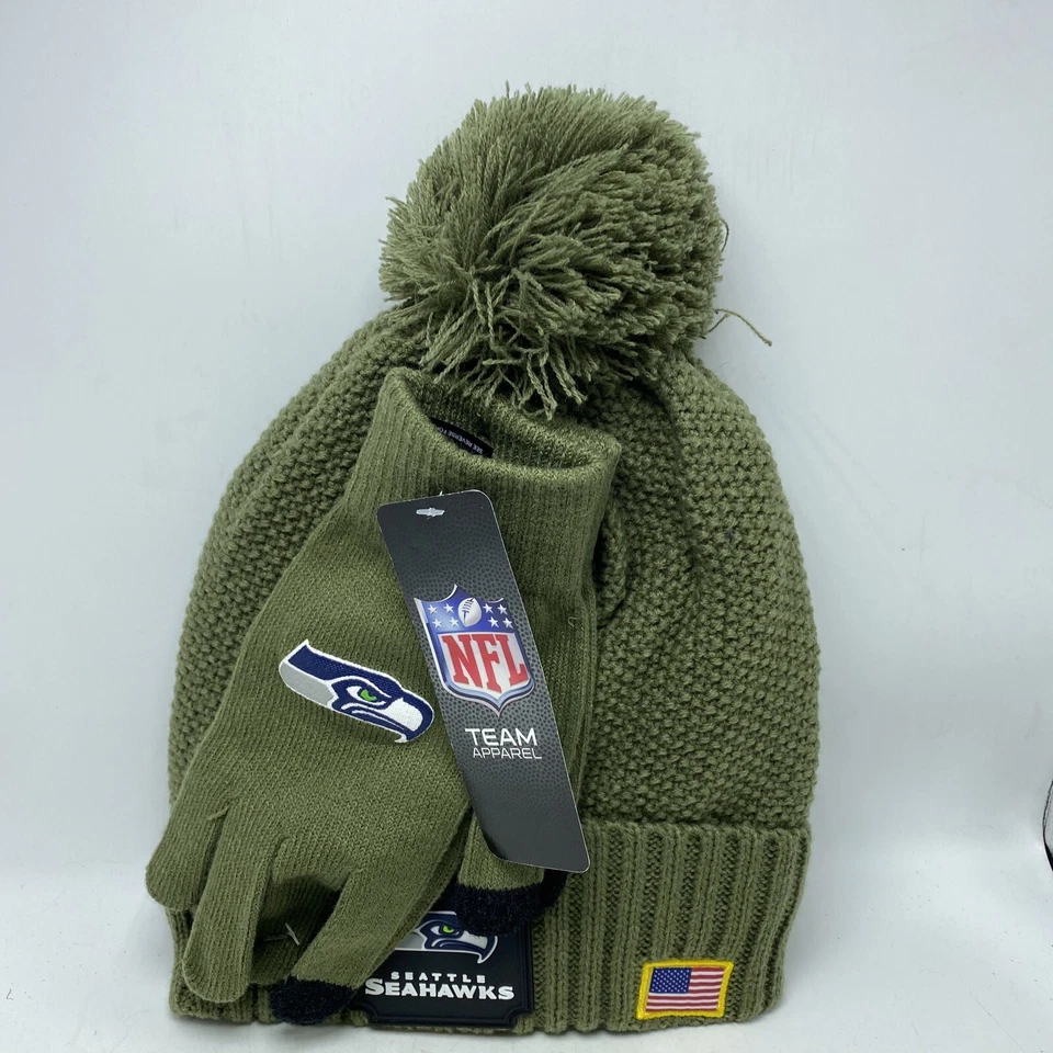NFL Seattle Seahawks Green Beanie & Gloves Salute to Service Set One Size