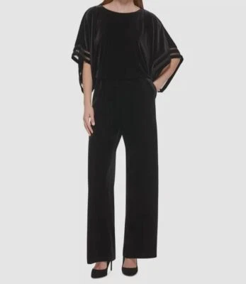 Mono para mujer Jessica Howard negro de terciopelo drapeado talla pequeña Foto 1 de 3