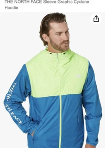 The North Face Men Hoodie Large Sleeve Graphic Cyclone WINDWALL GRN Blue New LG - Picture 1 of 17
