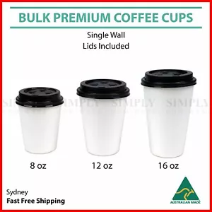 Disposable Coffee Cups 8oz 12oz 16oz Takeaway Paper Single Wall Take Away Bulk - Picture 1 of 10