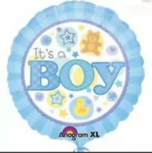 Its a Boy Balloon 18 Inch Blue Gingham Teddy Bear Duck Baby Shower Gender Reveal - Picture 1 of 3