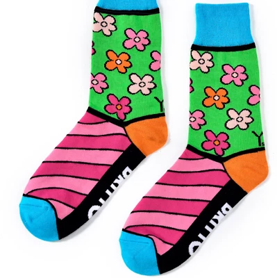 ROMERO BRITTO WOVEN CREW SOCKS: Flowers & Stripes * YO-SOX * NEW * - Image 1 of 2