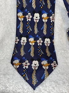 Vintage Walt Disney World Mickey Donald Duck & Goofy Wearing Ties 100% Silk Tie - Picture 1 of 3