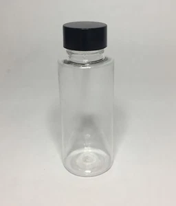 30ml PET Plastic Clear Cylindrical Bottle & Smooth Black Screw On Cap ANY AMOUNT - Picture 1 of 1