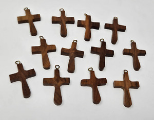 12 Wood 42mm Religious Wooden Cross Pendants Charms Jewelry Sunday School Crafts
