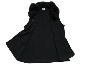 Bonz New Zealand Womens Sz M Fur Trim Angora Merino Wool Vest Black