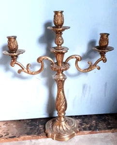 46cm 3,8kg messing BRONZE -alter 3 arm kerzen leuchter kandelaber kerzen ständer - Bild 1 von 7