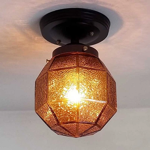 545b Antique/Vtg Geometric Arts Crafts Mission Ceiling Light Fixture Porch Hall Cover
