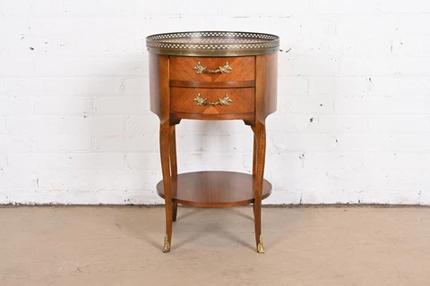 Baker Furniture French Provincial Louis XV Walnut and Brass Tea Table Cover