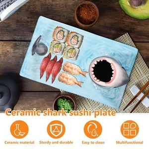 Sushi Serving Plate Ceramic Sushi Plate Shark Shape Porcelain Platter - Picture 1 of 24