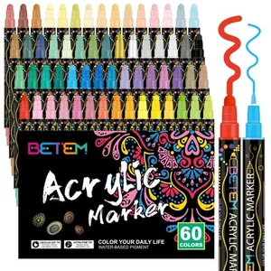 60 Colors Dual Tip Acrylic Paint Pens Markers, Premium Acrylic Paint Pens for... - Picture 1 of 5