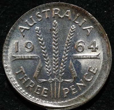 Australia 3 Pence 1964 pre decimal Off Center Error Silver Coin High Grade Rare! - Image 1 of 2
