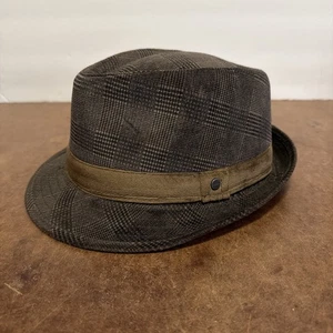 Vintage Stetson Men's Brown Plaid Faux Suede Fedora Hat Size Medium - Picture 1 of 7