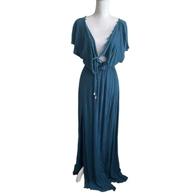 Maxi Vestido de Viscosa Boutique para Mujer M Verde Azulado Boho Chic Gauzy Beach Resort Ropa de Crucero Foto 1 de 4