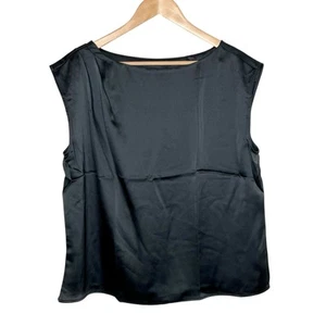 Loft Asymmetrical Satin Sleeveless Top Black Womens L Shiny Minimalist Dressy - Picture 1 of 7