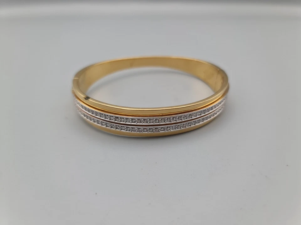 Eleganter, mehrreihiger Armreif mit funkelndem Strass in edler Goldfarbe. - Bild 1 von 4