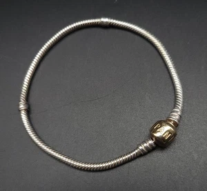 Pandora Sterling Bracelet with 14K Gold Barrel Clasp 585 ALE - 590702HG - Used - Picture 1 of 5