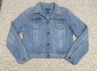 Chaps 牛仔夹克女式大码装饰牛仔纽扣 — 第 1/4 张图片