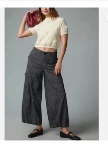 By Anthropologie Pantalón Talla M Negro Pierna Ancha Tweed Paracaídas Carga Elástico Espalda - Imagen 1 de 11