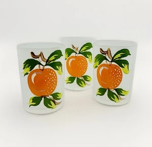 Vintage MCM Frosted Juice Tumblers Hazel Atlas Hand Painted Oranges Set of 3 - Picture 1 of 9