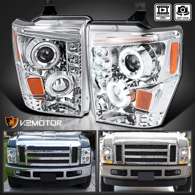 Fits 2008-2010 Ford F250 F350 Super Duty LED Halo Projector Headlights Lamps Foto 1 de 4