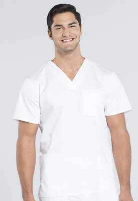Scrub Cherokee Workwear Revolution Men V Neck Top WW670 WHT White Free Ship - Image 1 of 4