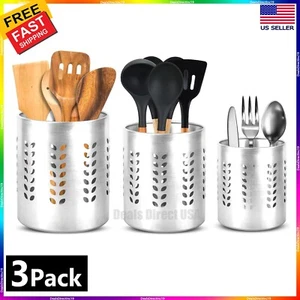 Stainless Steel Utensil Holder for Kitchen Counter Top Organizer Caddy NEW 3Pc - Picture 1 of 8