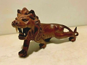 Antique Chinese Sculptured Wood figurine of a Lion, Amber Eyes, original teeth - Picture 1 of 11