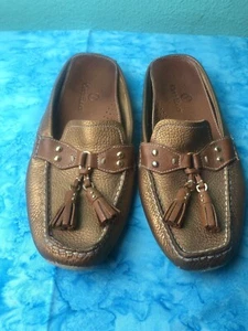 Women's Cole Haan Size 7 1/2 Pebbled Leather Bronze Slip on Mules Tassels Shoes - Picture 1 of 8