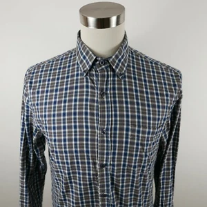 Buffalo David Bitton Mens Tailored Fit LS Button Up Brown Blue Plaid Shirt Large - Picture 1 of 10