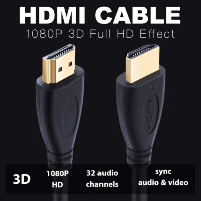 HDMI Cable High speed 1080p 3D gold plated for HDTV XBOX PS3 computer Black 1.5M - Image 1 of 4