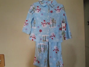 KAREN NEUBURGER Girls XS 4T/5T Blue SNOWMAN Soft Fleece 2 PIECE Pajama Pant Set - Picture 1 of 7