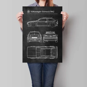 Volkswagen Scirocco Mk2 Poster Car Vintage Blueprint Art - Picture 1 of 5