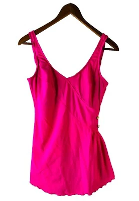 Vestido de baño vintage años 80 Rockabilly para mujer 14 rosa neón botón traje de baño rosa neón Foto 1 de 4