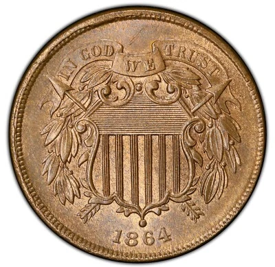 1864 Two Cent Piece Large Motto - PCGS MS64RB - LOOKS STONE COLD MS66 - STUNNING - Image 1 of 4